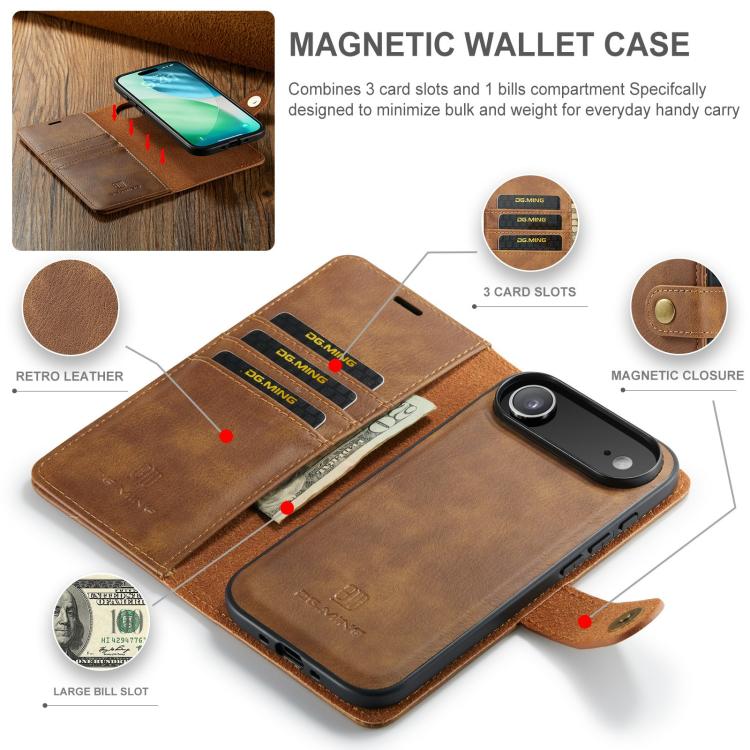 For iPhone Air DG.MING Crazy Horse Texture Detachable Magnetic Leather Phone Case(Brown) by DG.MING