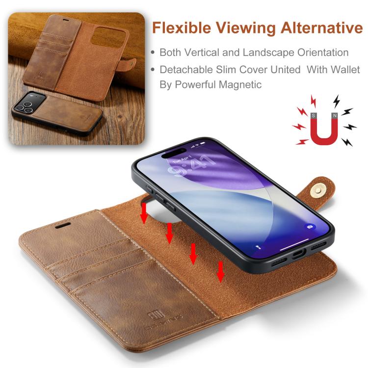 For iPhone 17 Pro DG.MING Crazy Horse Texture Detachable Magnetic Leather Phone Case(Brown) by DG.MING