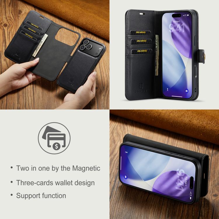 For iPhone 17 Pro DG.MING Crazy Horse Texture Detachable Magnetic Leather Phone Case(Black) by DG.MING