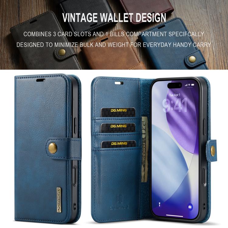 For iPhone 17 Pro DG.MING Crazy Horse Texture Detachable Magnetic Leather Phone Case(Blue) by DG.MING