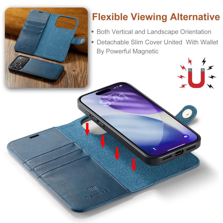 For iPhone 17 Pro DG.MING Crazy Horse Texture Detachable Magnetic Leather Phone Case(Blue) by DG.MING