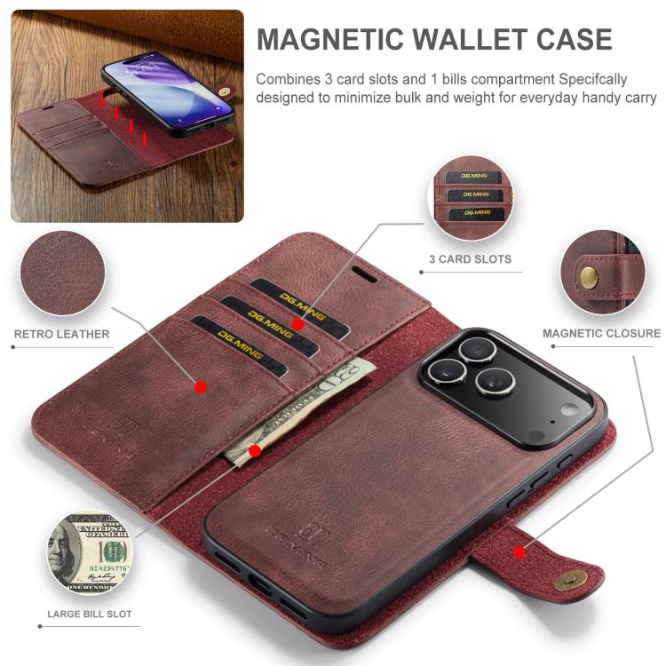 For iPhone 17 Pro Max DG.MING Crazy Horse Texture Detachable Magnetic Leather Phone Case(Red) by DG.MING