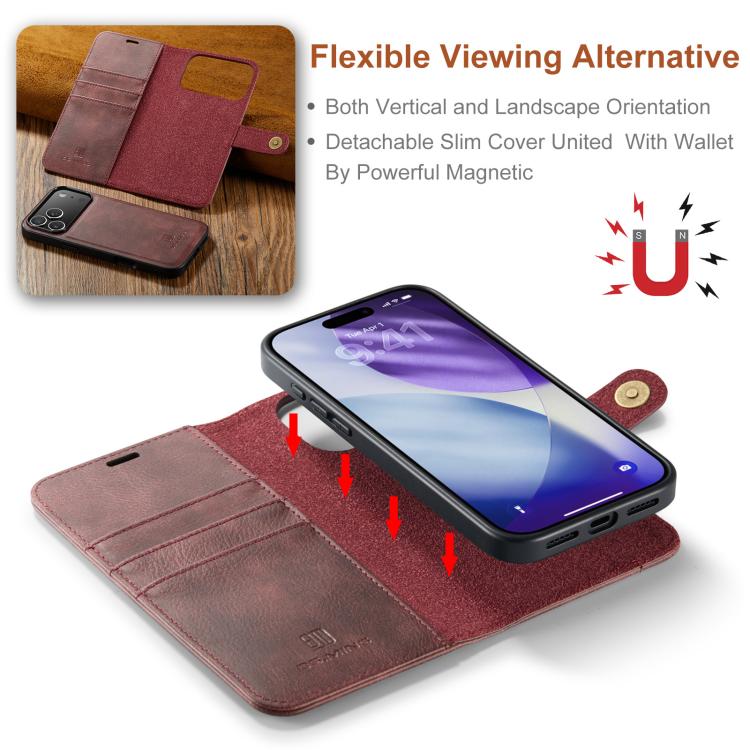For iPhone 17 Pro Max DG.MING Crazy Horse Texture Detachable Magnetic Leather Phone Case(Red) by DG.MING