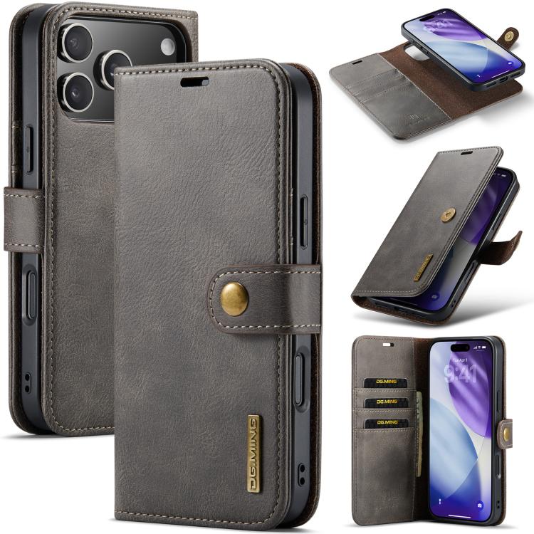 For iPhone 17 Pro Max DG.MING Crazy Horse Texture Detachable Magnetic Leather Phone Case(Grey) by DG.MING