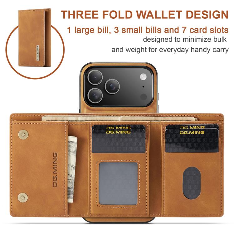For iPhone 17 Pro Max DG.MING M1 Series 3-Fold Multi Card Wallet Leather Phone Case(Brown) by DG.MING