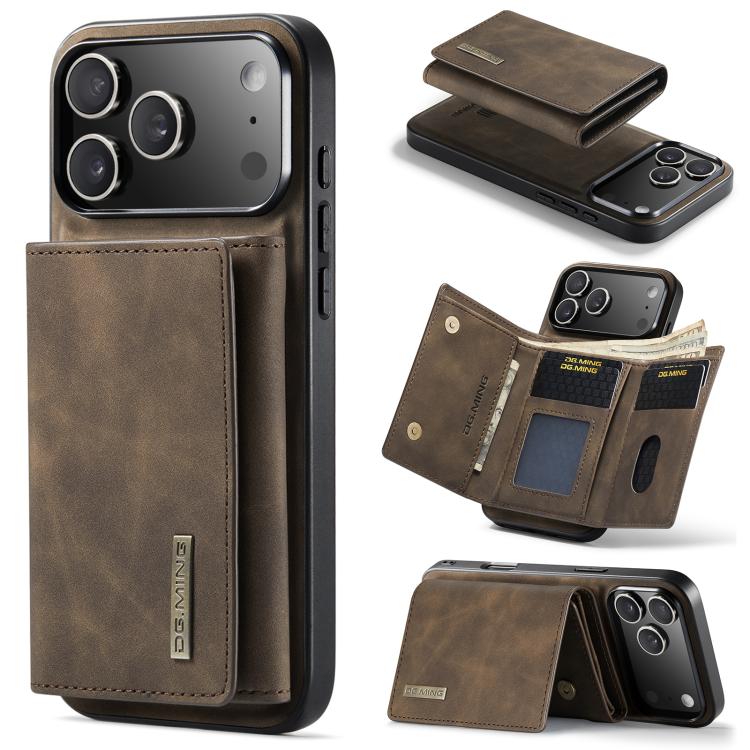 For iPhone 17 Pro Max DG.MING M1 Series 3-Fold Multi Card Wallet Leather Phone Case(Coffee) by DG.MING