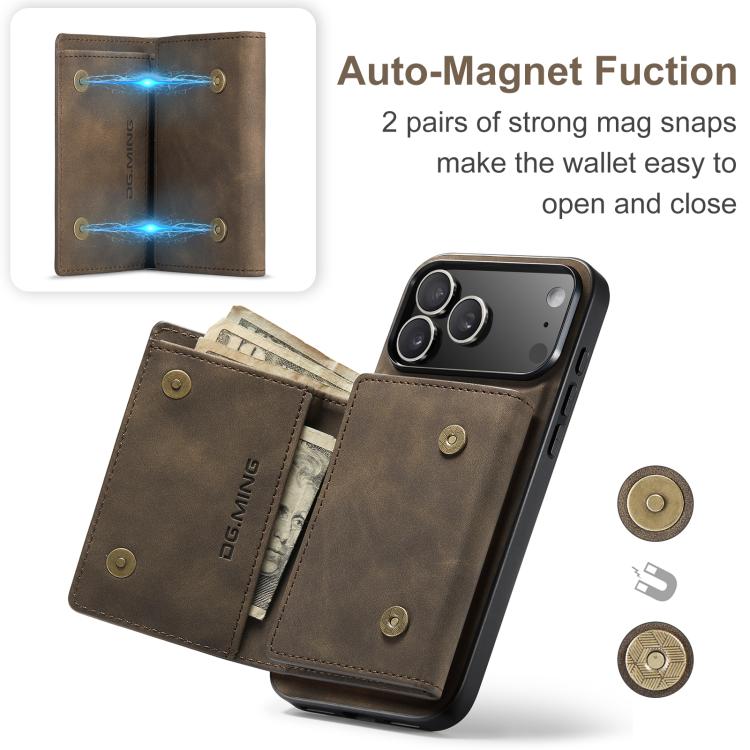 For iPhone 17 Pro Max DG.MING M1 Series 3-Fold Multi Card Wallet Leather Phone Case(Coffee) by DG.MING
