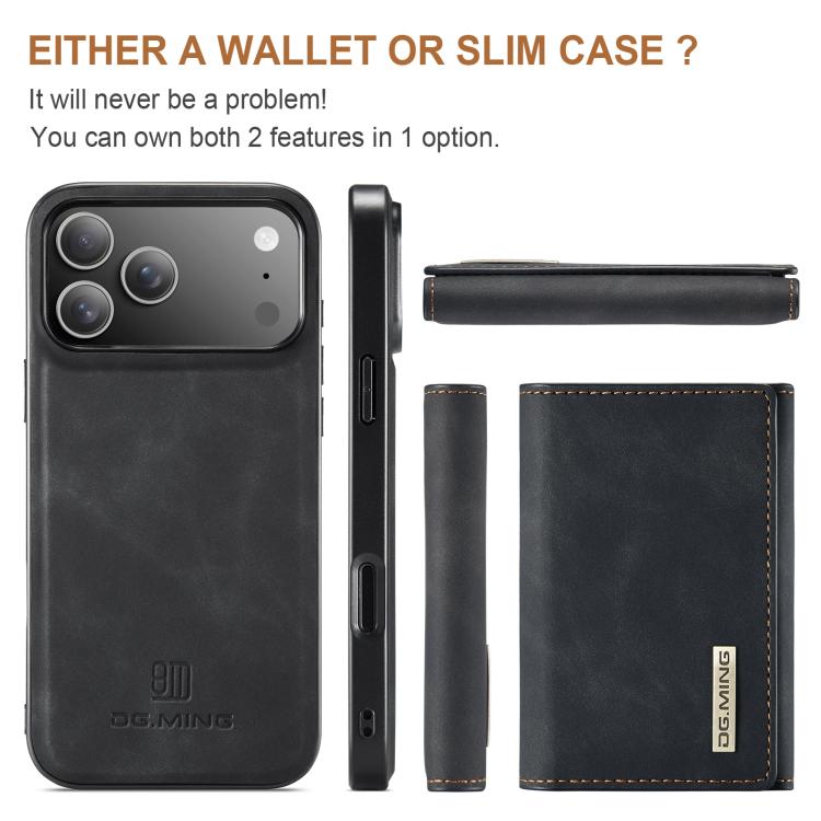 For iPhone 17 Pro DG.MING M1 Series 3-Fold Multi Card Wallet Leather Phone Case(Black) by DG.MING