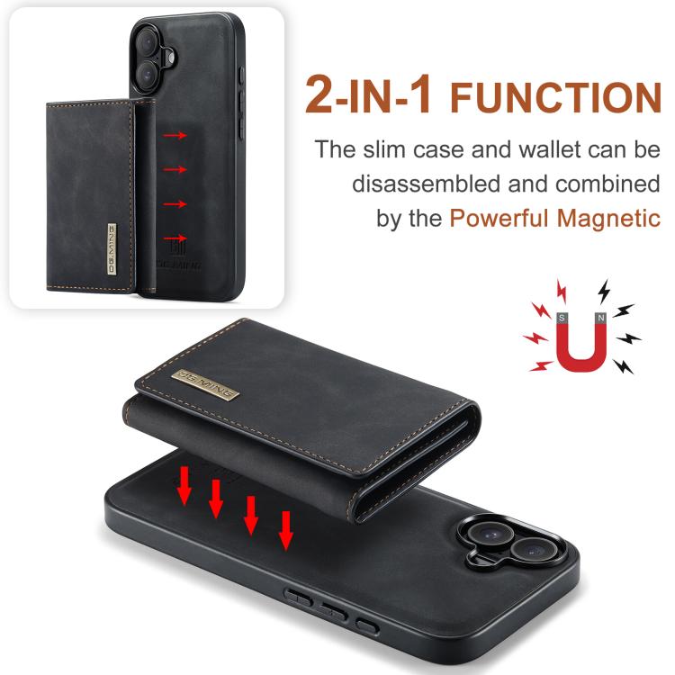 For iPhone 17 DG.MING M1 Series 3-Fold Multi Card Wallet Leather Phone Case(Black) by DG.MING