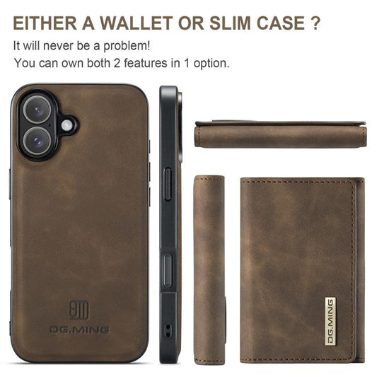 For iPhone 17 DG.MING M1 Series 3-Fold Multi Card Wallet Leather Phone Case(Coffee) by DG.MING