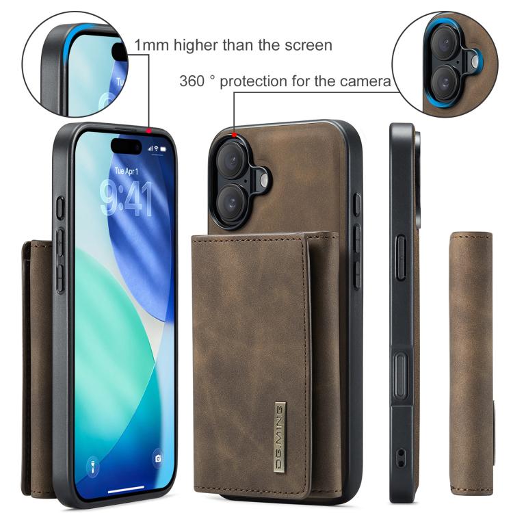 For iPhone 17 DG.MING M1 Series 3-Fold Multi Card Wallet Leather Phone Case(Coffee) by DG.MING