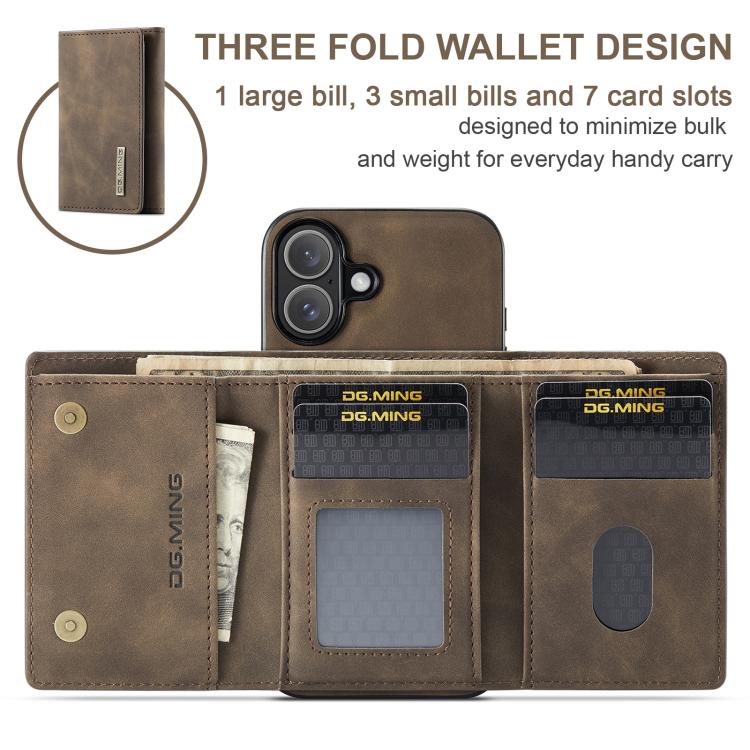 For iPhone 17 DG.MING M1 Series 3-Fold Multi Card Wallet Leather Phone Case(Coffee) by DG.MING