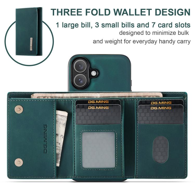 For iPhone 17 DG.MING M1 Series 3-Fold Multi Card Wallet Leather Phone Case(Green) by DG.MING