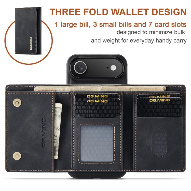 For iPhone Air DG.MING M1 Series 3-Fold Multi Card Wallet Leather Phone Case(Black) by DG.MING