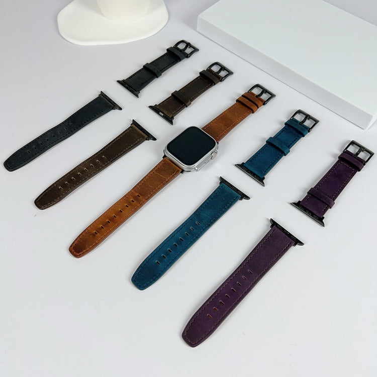 For Apple Watch SE 44mm Retro Texture Leather Watch Band(Purple) by bashfashion