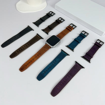 For Apple Watch 8 45mm Retro Texture Leather Watch Band(Purple) by bashfashion