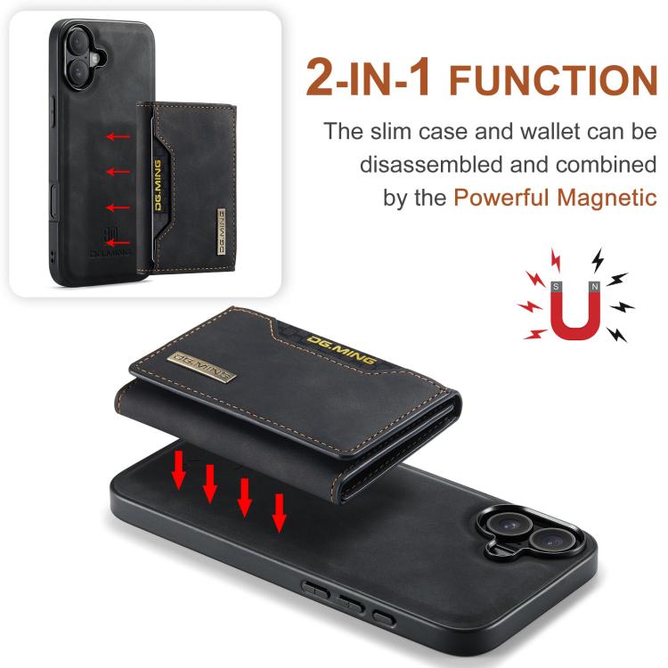 For iPhone 17 DG.MING M2 Series 3-Fold Card Bag Wallet Leather Phone Case(Black) by DG.MING