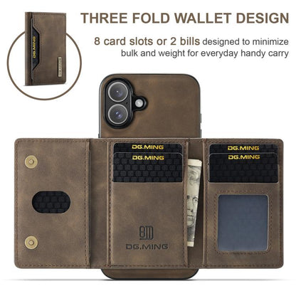 For iPhone 17 DG.MING M2 Series 3-Fold Card Bag Wallet Leather Phone Case(Coffee) by DG.MING