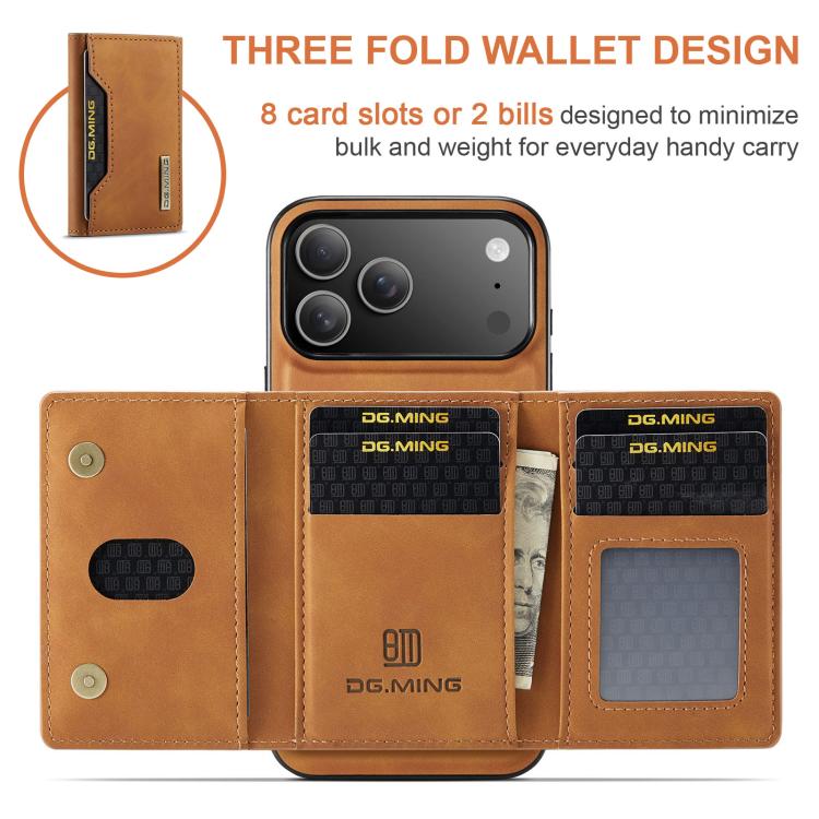 For iPhone 17 Pro DG.MING M2 Series 3-Fold Card Bag Wallet Leather Phone Case(Brown) by DG.MING