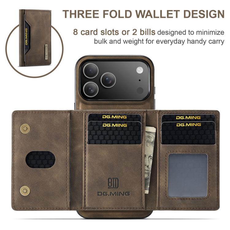For iPhone 17 Pro Max DG.MING M2 Series 3-Fold Card Bag Wallet Leather Phone Case(Coffee) by DG.MING