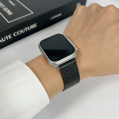 For Apple Watch SE 2023 44mm Buffalo Leather Watch Band(Black) by bashfashion
