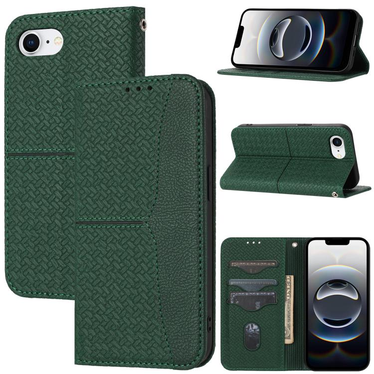 For iPhone 16e Woven Texture Stitching Magnetic Leather Phone Case(Green) by bashfashion