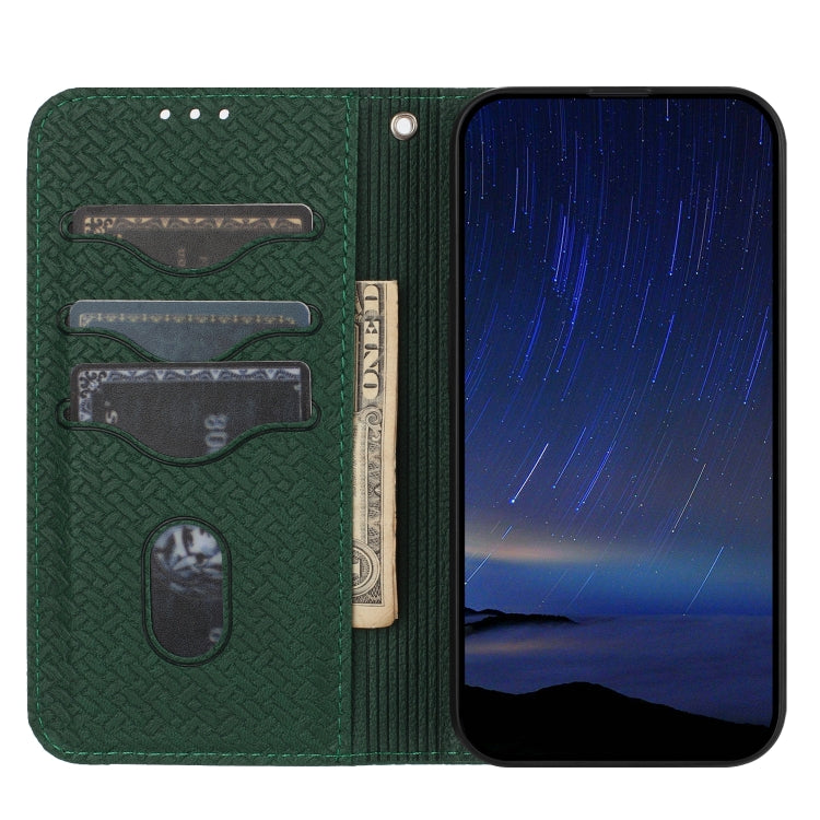 For iPhone 16e Woven Texture Stitching Magnetic Leather Phone Case(Green) by bashfashion