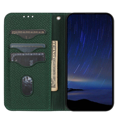 For iPhone 16e Woven Texture Stitching Magnetic Leather Phone Case(Green) by bashfashion