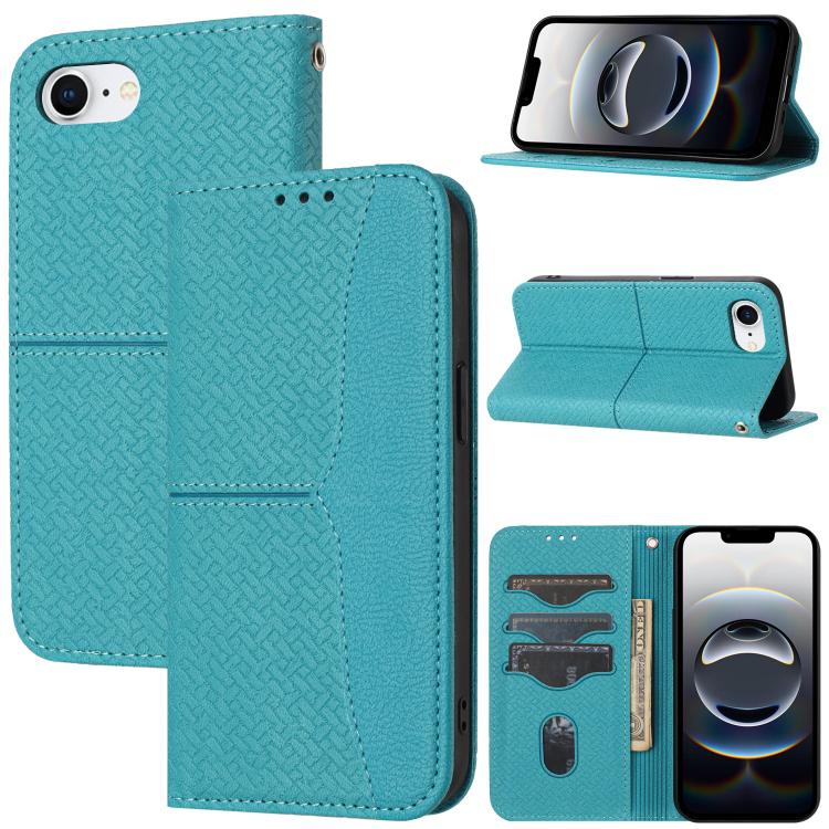For iPhone 16e Woven Texture Stitching Magnetic Leather Phone Case(Blue) by bashfashion