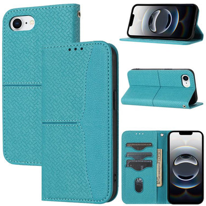 For iPhone 16e Woven Texture Stitching Magnetic Leather Phone Case(Blue) by bashfashion