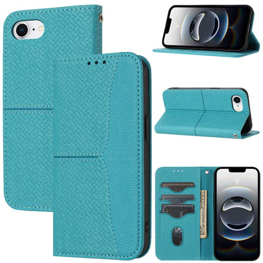 For iPhone 16e Woven Texture Stitching Magnetic Leather Phone Case(Blue) by bashfashion