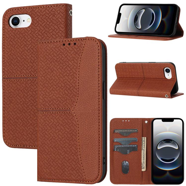 For iPhone 16e Woven Texture Stitching Magnetic Leather Phone Case(Brown) by bashfashion