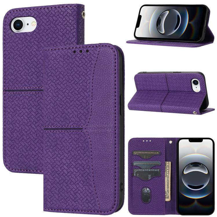 For iPhone 16e Woven Texture Stitching Magnetic Leather Phone Case(Purple) by bashfashion