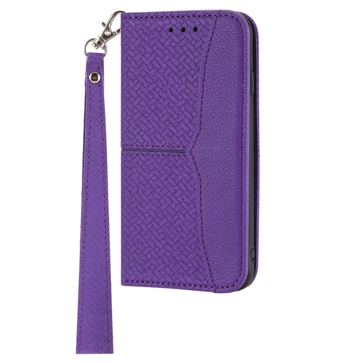 For iPhone 16e Woven Texture Stitching Magnetic Leather Phone Case(Purple) by bashfashion