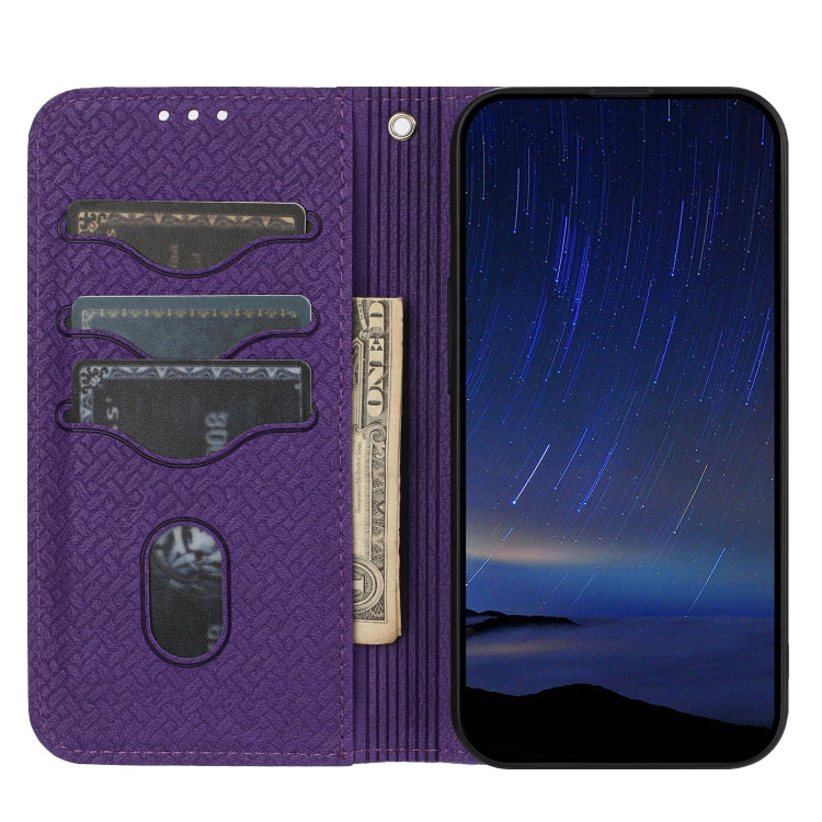 For iPhone 16e Woven Texture Stitching Magnetic Leather Phone Case(Purple) by bashfashion