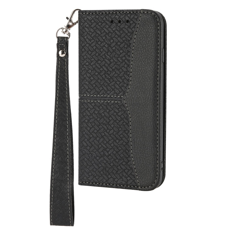 For iPhone 16e Woven Texture Stitching Magnetic Leather Phone Case(Black) by bashfashion