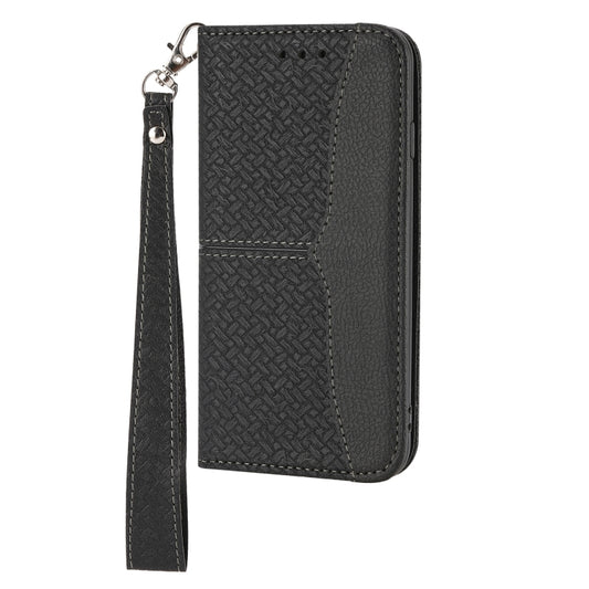 For iPhone 16e Woven Texture Stitching Magnetic Leather Phone Case(Black) by bashfashion