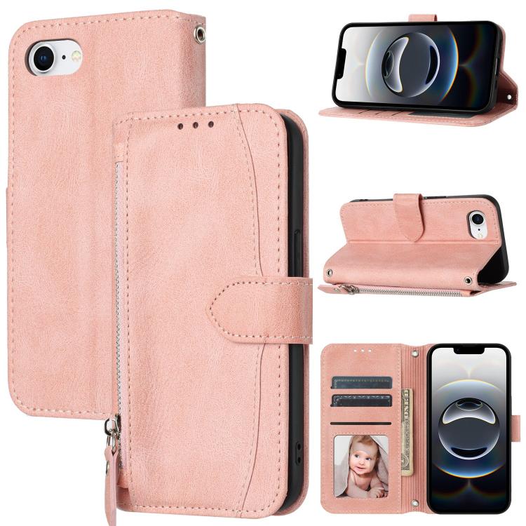 For iPhone 16e Oil Skin Zipper Wallet Leather Phone Case(Pink) by bashfashion