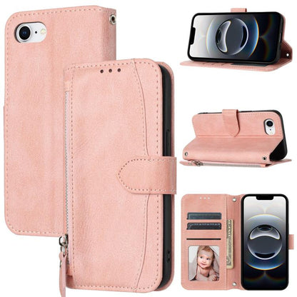 For iPhone 16e Oil Skin Zipper Wallet Leather Phone Case(Pink) by bashfashion