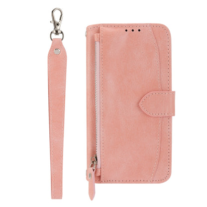 For iPhone 16e Oil Skin Zipper Wallet Leather Phone Case(Pink) by bashfashion