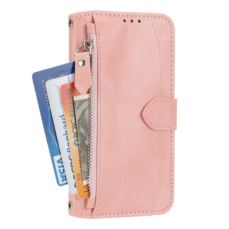 For iPhone 16e Oil Skin Zipper Wallet Leather Phone Case(Pink) by bashfashion