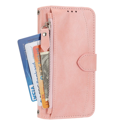 For iPhone 16e Oil Skin Zipper Wallet Leather Phone Case(Pink) by bashfashion