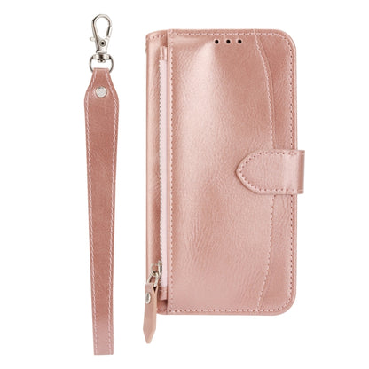 For iPhone 16e Oil Skin Zipper Wallet Leather Phone Case(Rose Gold) by bashfashion