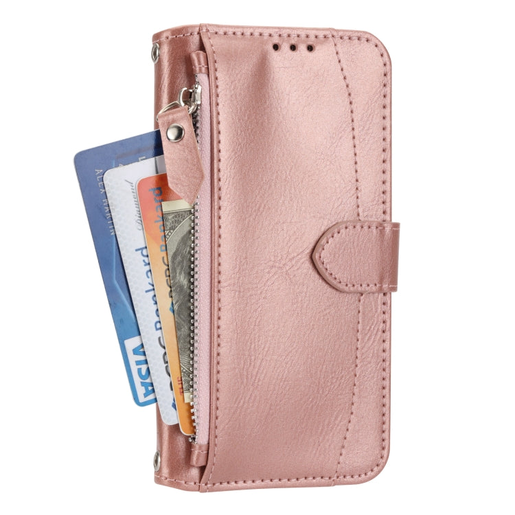 For iPhone 16e Oil Skin Zipper Wallet Leather Phone Case(Rose Gold) by bashfashion