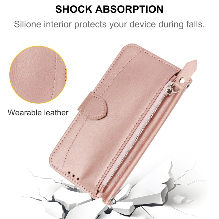 For iPhone 16e Oil Skin Zipper Wallet Leather Phone Case(Rose Gold) by bashfashion