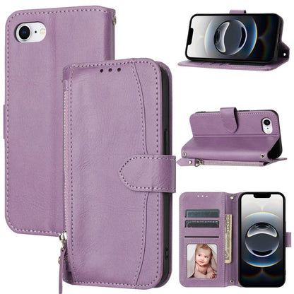 For iPhone 16e Oil Skin Zipper Wallet Leather Phone Case(Purple) by bashfashion