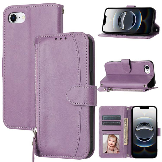 For iPhone 16e Oil Skin Zipper Wallet Leather Phone Case(Purple) by bashfashion