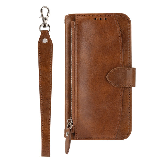 For iPhone 16e Oil Skin Zipper Wallet Leather Phone Case(Brown) by bashfashion