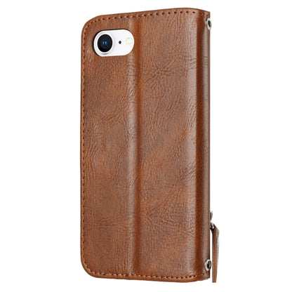 For iPhone 16e Oil Skin Zipper Wallet Leather Phone Case(Brown) by bashfashion