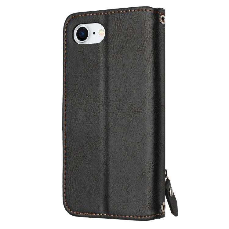 For iPhone 16e Oil Skin Zipper Wallet Leather Phone Case(Black) by bashfashion
